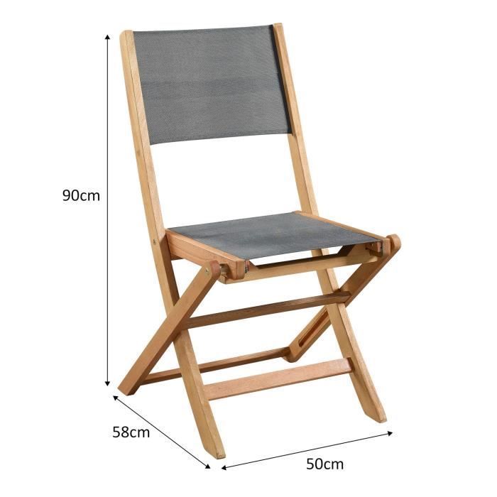 Juego de 4 sillas plegables de jardín en madera de acacia con certificación FSC - EDEN - Asiento de textileno - Gris - 58 x 58 x 90 cm