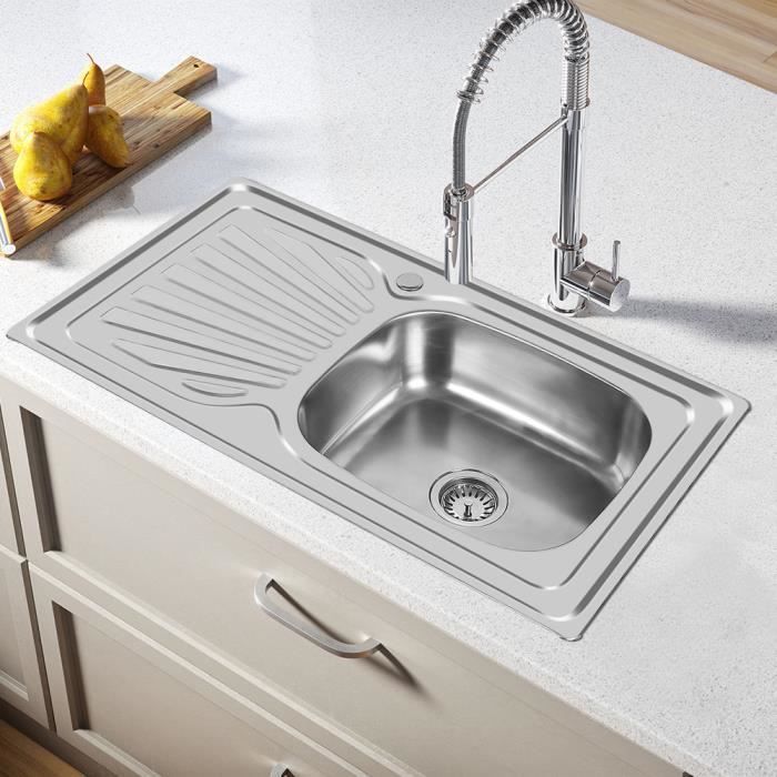 Fregadero de cocina de un solo seno de acero inoxidable con escurridor reversible - YIPEEMA