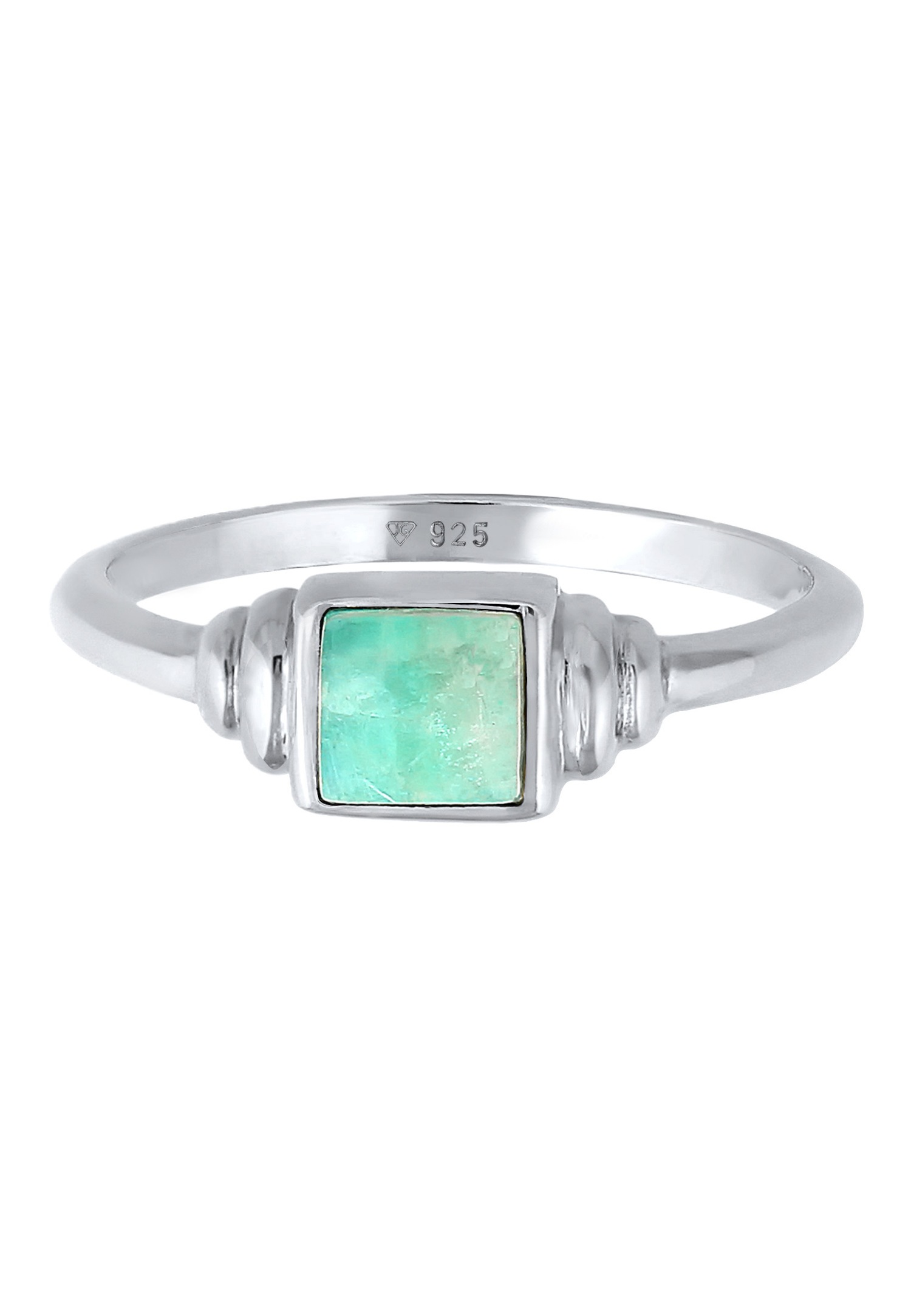 Elli PREMIUM Elli PREMIUM Bague Femmes Solitaire Vintage Carré Simple avec Amazonite en argent sterling 925 plaqué or