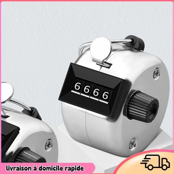 Contador manual Dilwe, contador mecánico de mano de 4 dígitos, contador para campos deportivos, modelo estándar, metal, sin base.