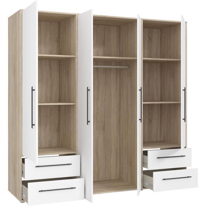Armoire - Chêne Sonoma / Blanc mat - 4 portes battantes - L205,9 x P58,8 x H200 - MOKKARIS