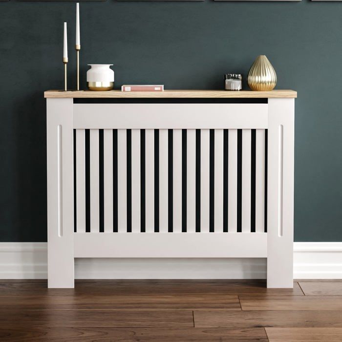 Cache-radiateur - Vida Designs - Arlington - MDF blanc - Étagère en bois - Taille moyenne