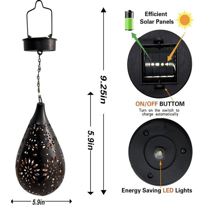 Hangende solar buitenlantaarn - Marokkaanse stijl - Oplaadbaar - Voor tuin, feest, terras - 1 stuk zwart