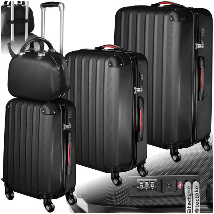 Maletas - TECTAKE - PUCCI Juego de 4 maletas, 3 maletas apilables, ruedas giratorias de 360°, asas telescópicas - Negro