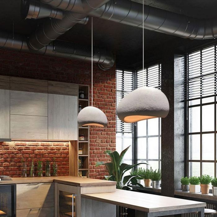 WOTTES Suspension Luminaire Moderne Créatif Gris, Lustre Design Métal Vintage E27 Lampe 1pcs Ø30cm pour Cuisine Salle à Manger