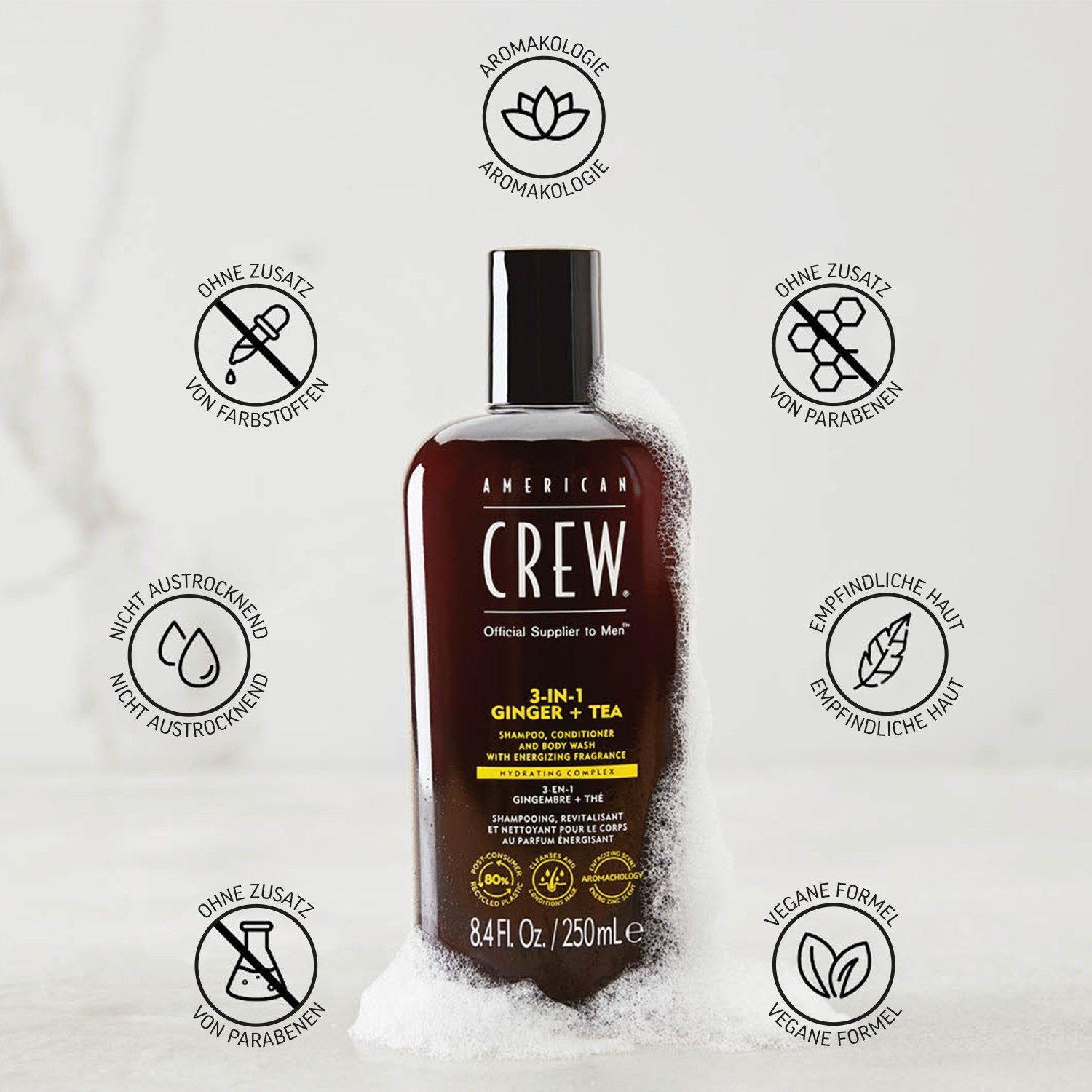 American Crew 3-u-1 šampon s đumbirom i čajem - 250 ml