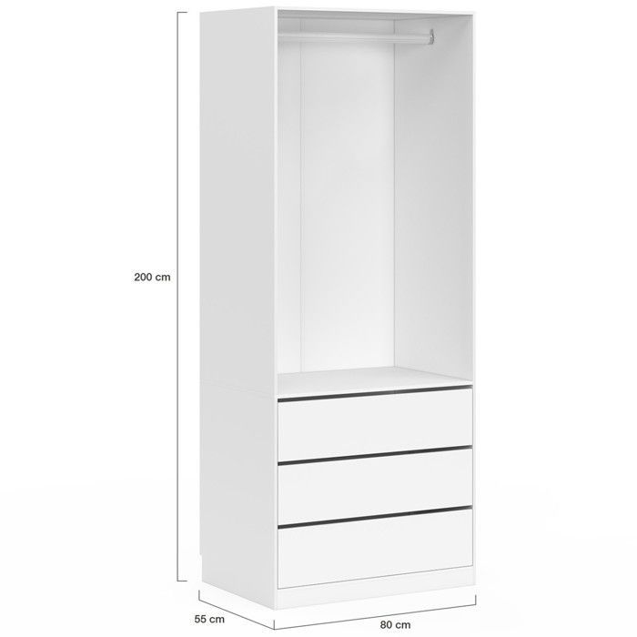 IDMARKET Dressing TAYLOR 80 x 55 x 200 cm 1 module avec penderie + 3 tiroirs blanc