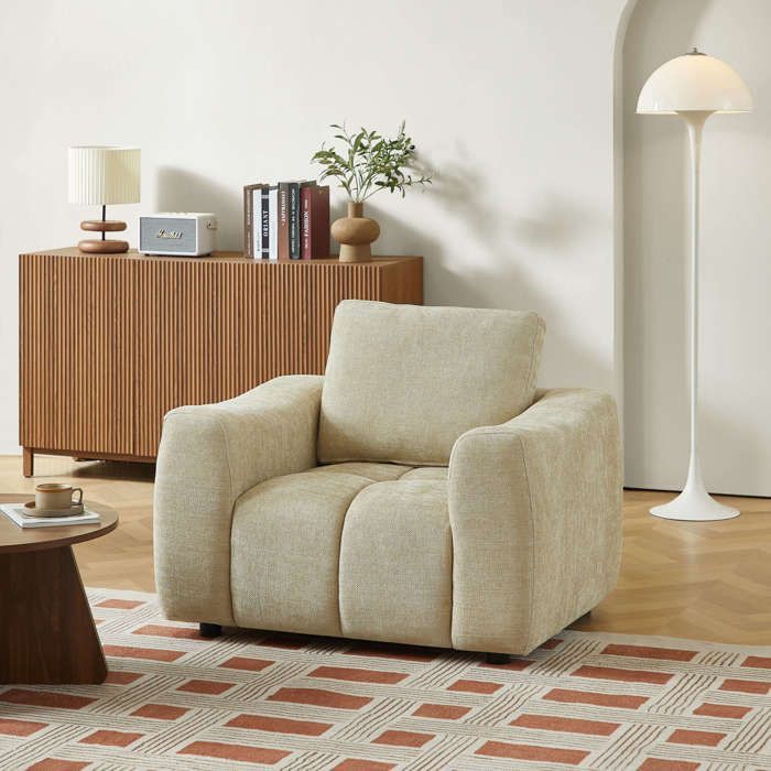 Sillón fijo KEREA, 1 plaza, tejido de chenilla color topo.
