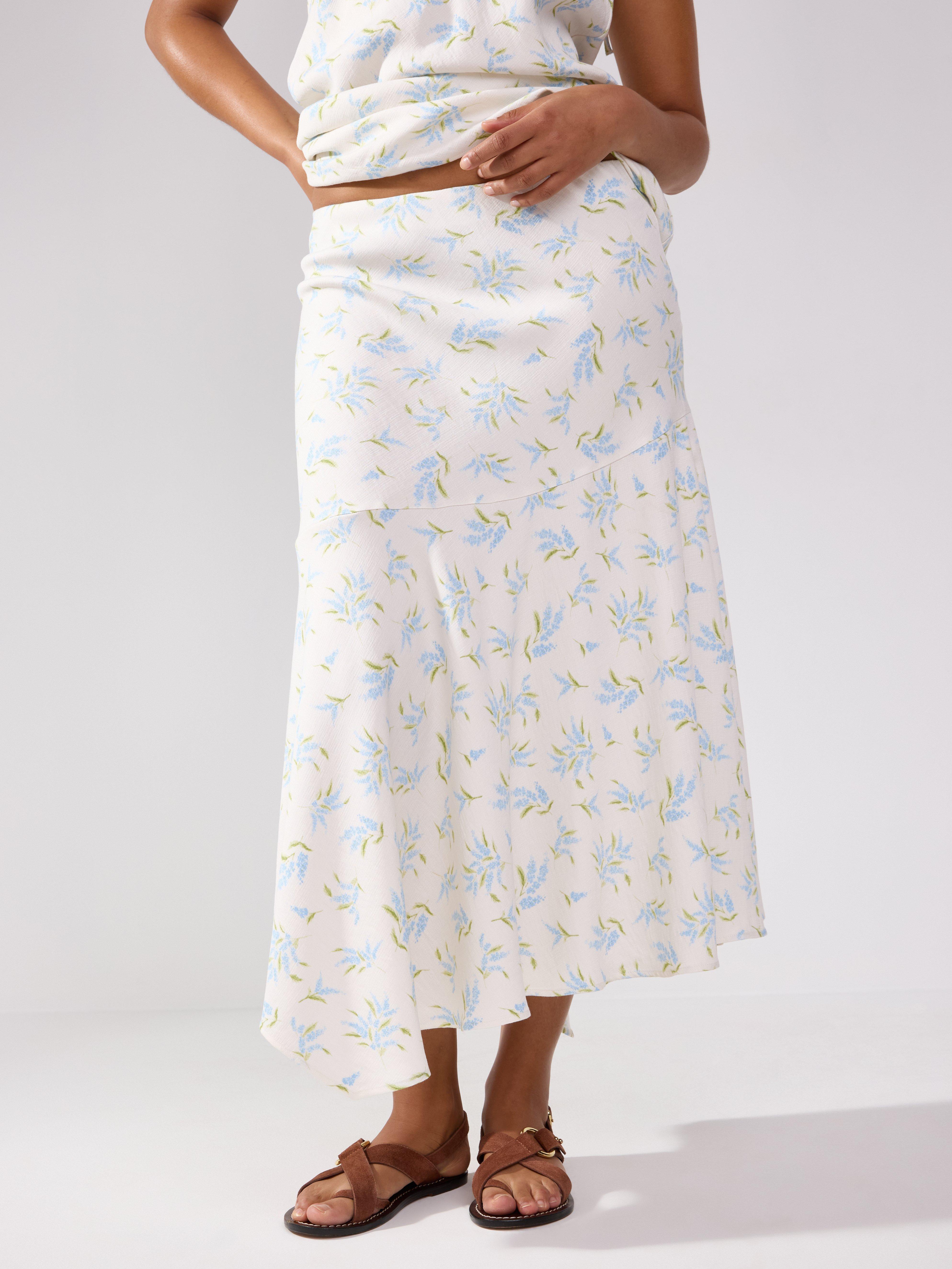 Saia de tecido plano em viscose off-white