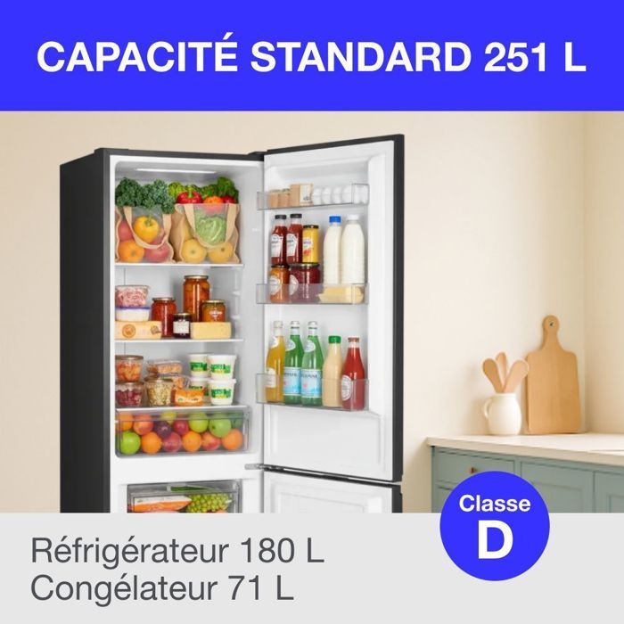 251L Bottom Freezer Refrigerator - CONTINENTAL EDISON - Total No Frost - Black - Energy Class D - W 54 cm x H 180 cm