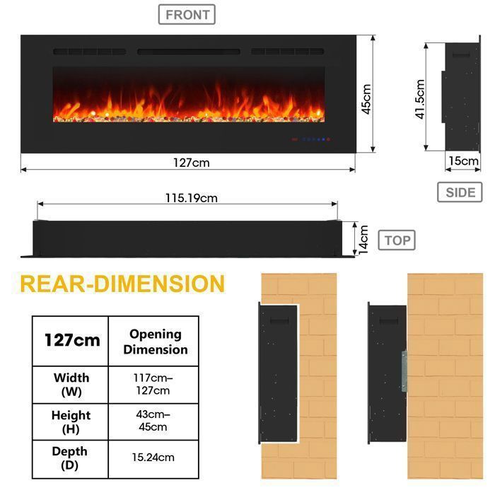 Multifunctional Electric Fireplace - 13 Flame Colors, 169 Combinations, 2 Power Levels (750W/1500W), Timer