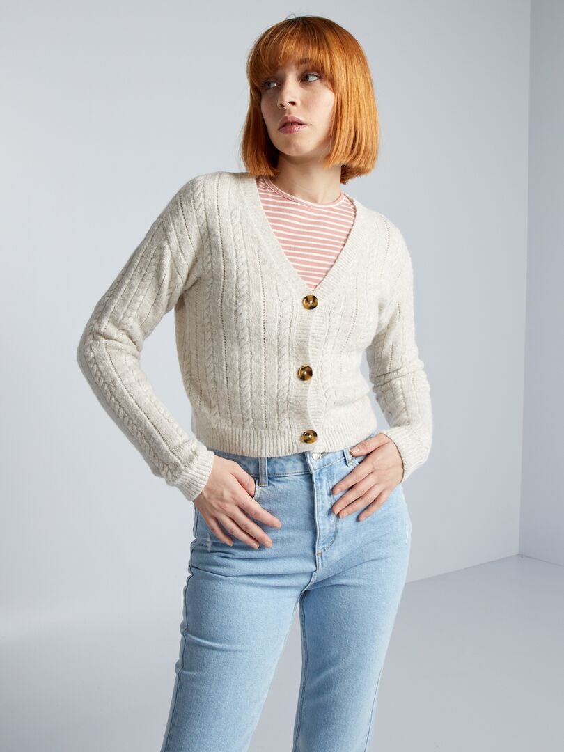 Kabelgebreid vest - BEIGE