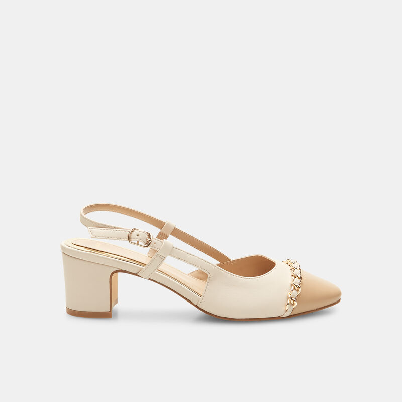 Damskie półbuty typu slingback z obcasem midi i łańcuszkiem