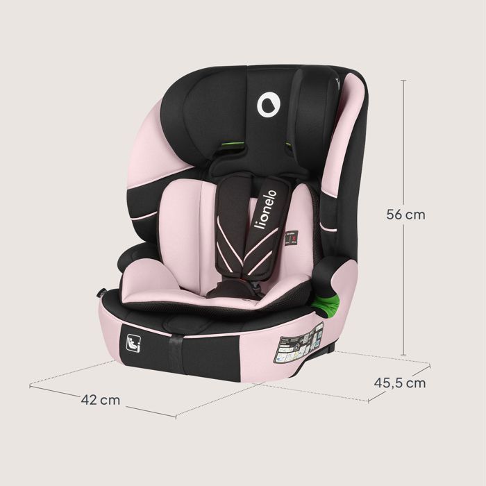 Seggiolino auto convertibile LIONELO Levi Fix i-Size - ISOFIX - 76-150 cm - Seduta larga - Gruppo 1/2/3 - Rosa