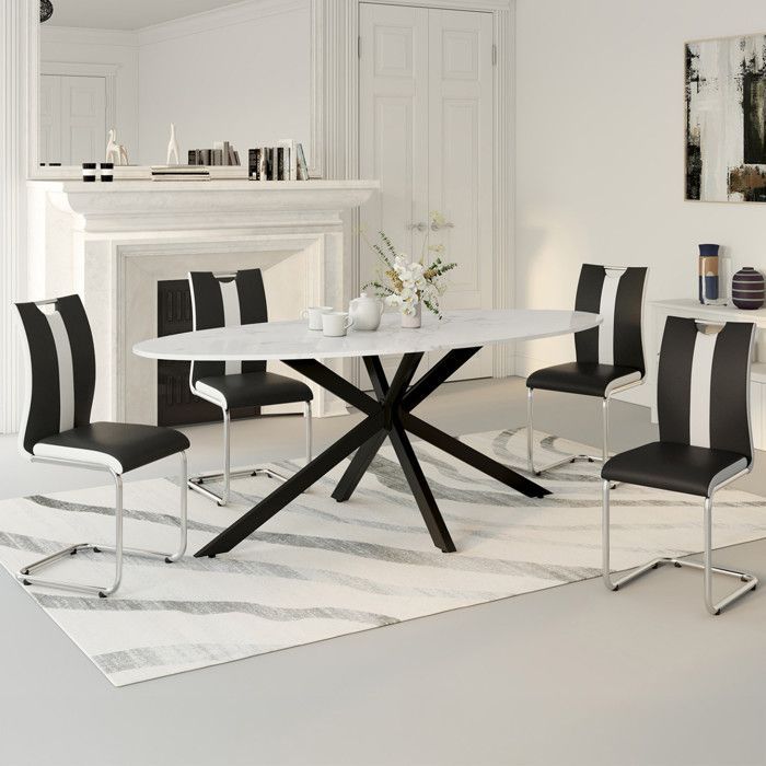 IDMARKET Set van 4 PIA eetkamerstoelen met zwarte chromen poten