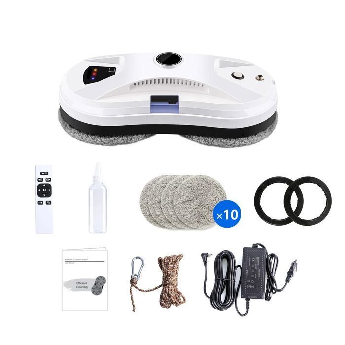 Robot Nettoyeur de Vitres Automatique avec Pulvérisateur, Robot Laveur de vitres, Télécommande, Navigation Intelligente