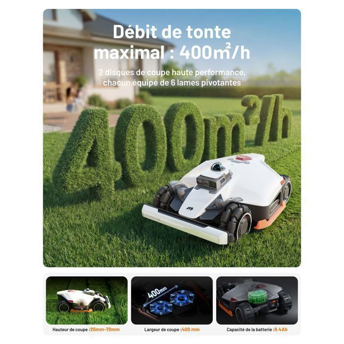 Robot tagliaerba perimetrale senza fili MAMMOTION LUBA 3 AWD 1500, LiDAR a 360° + doppia telecamera con controllo AI, pendenza dell'80%