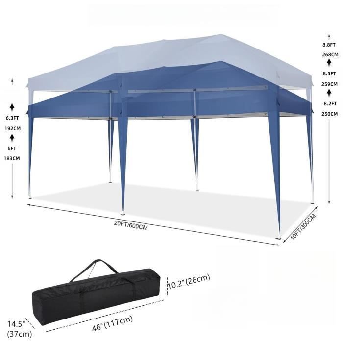 Folding Gazebo 3x6 m, Waterproof Garden Gazebo with 6 Sides, Professional Folding Marquee for Receptions, Blue