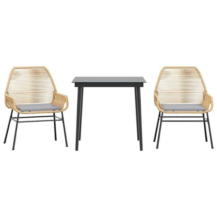 Conjunto de comedor de jardín de ratán sintético - BURKE - 3 piezas - Marrón - Mesa 80x80x74 cm - Silla 57x60x86 cm
