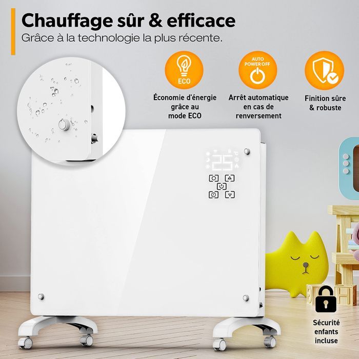 2000W Electric Radiator with Thermostat, Portable and Economical Convector Heater, Inertia Electric Heating