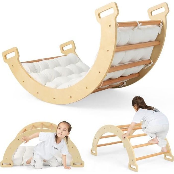 DREAMADE Arco de escalada de madera 2 en 1 para niños, juguete mecedor con cojín suave, soporta hasta 50 kg.