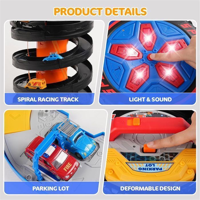 Pista de carreras VATOS 2 en 1 con mini coches: juguete interactivo con luces y sonidos para niños, carreras y habilidades motoras, a partir de 3 años.