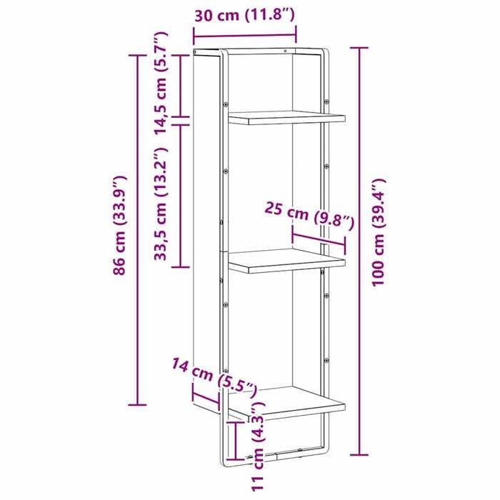 MOT12202 - Estante de pared, roble negro, 30 x 25 x 100 cm, madera de ingeniería