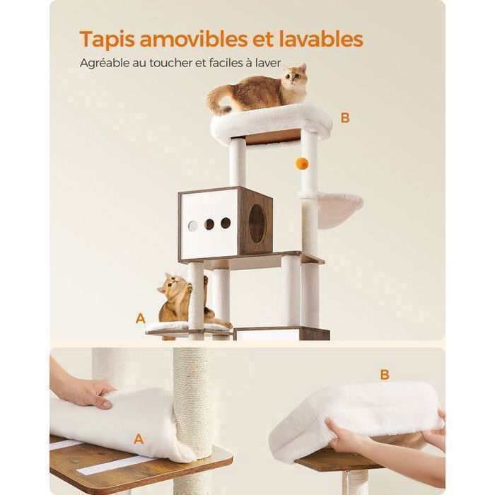 Cat Tree - FEANDREA - Modern with Litter Box, Play Tower and Scratching Post - 180 cm - Rustic Brown