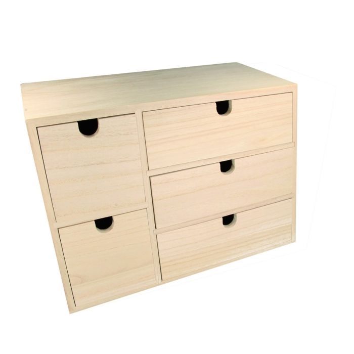 Armario de 5 cajones de madera, 35 x 15 x 26 cm.
