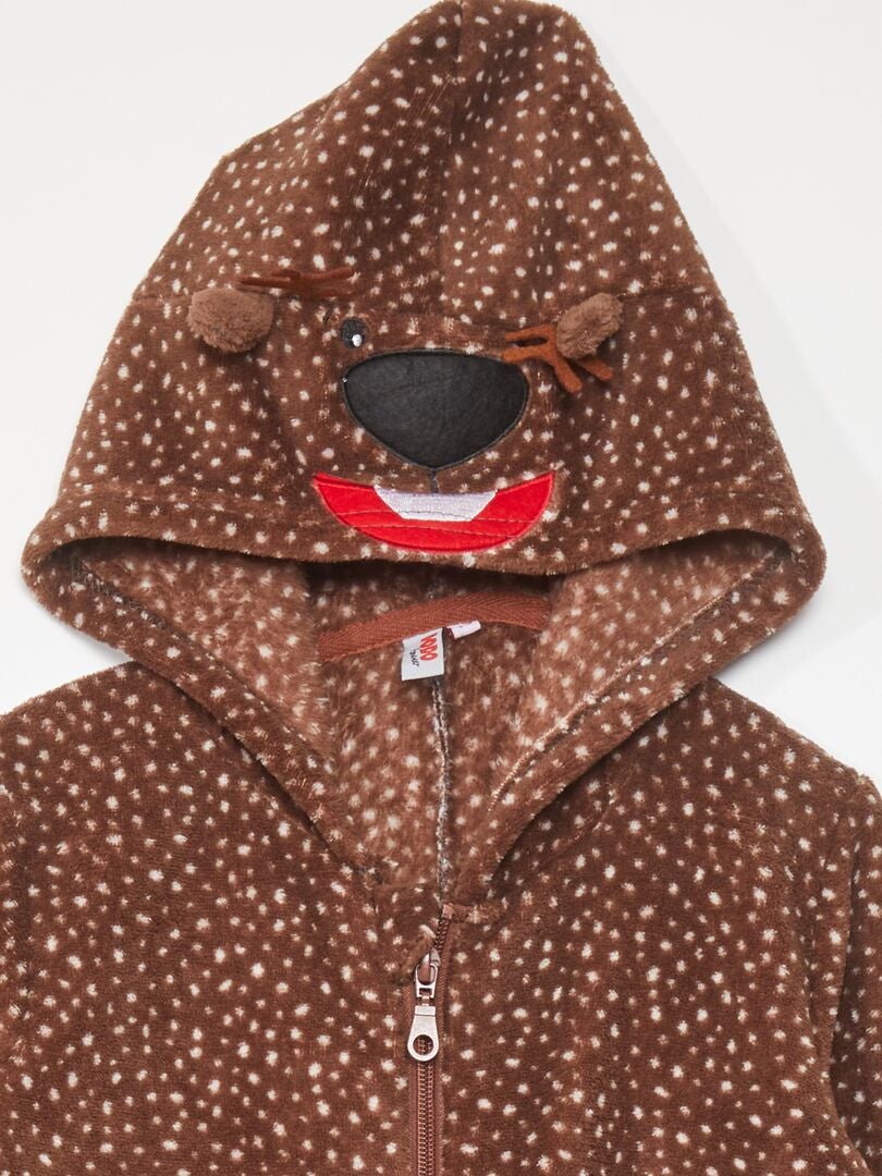 Conjunto de pijama de forro polar con estampado de ciervo - MARRÓN