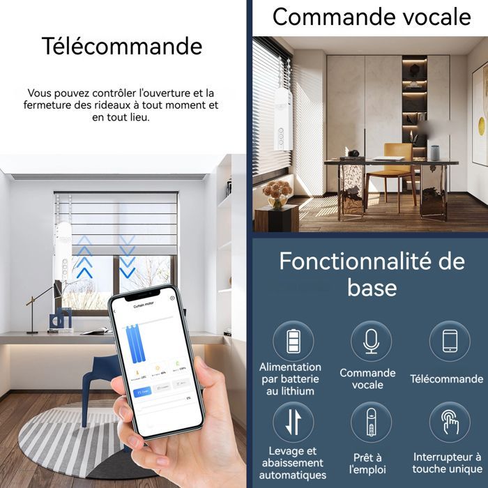 Rideau Interrupteur  - ATELIX -  WiFi pour Volet pour Rideau de Fenêtre Compatible Rideaux électriques Cordon de traction Télécomman