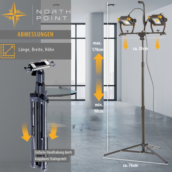 LED construction light with extendable tripod