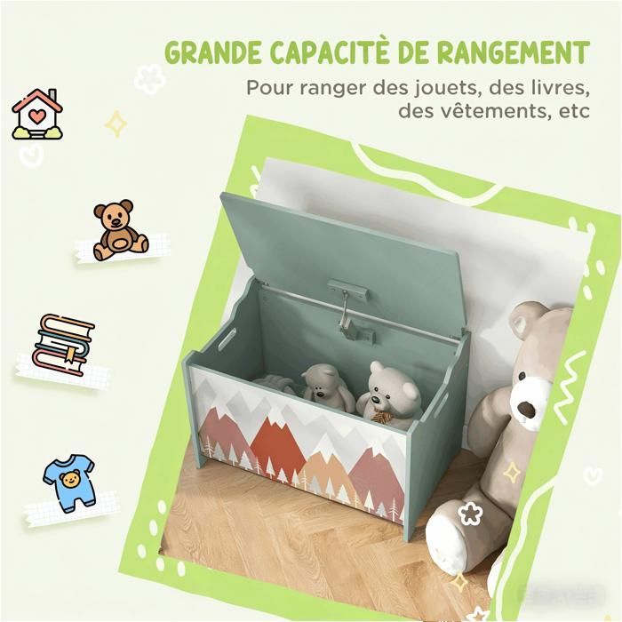 Boîte de rangement coffre à jouets couvercle à charnière design mignon vert