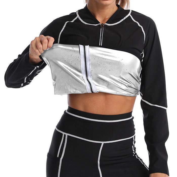 Femme Zippé de Sudation Manches Longues Élasthanne Ventre Plat Minceur pour Perdre du Poids Sport Amincissant Sauna Veste