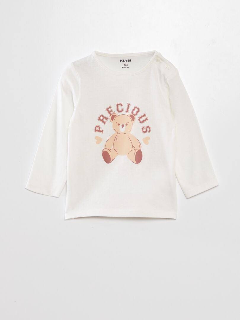 Bedrukt T-shirt met lange mouwen - Wit patroon