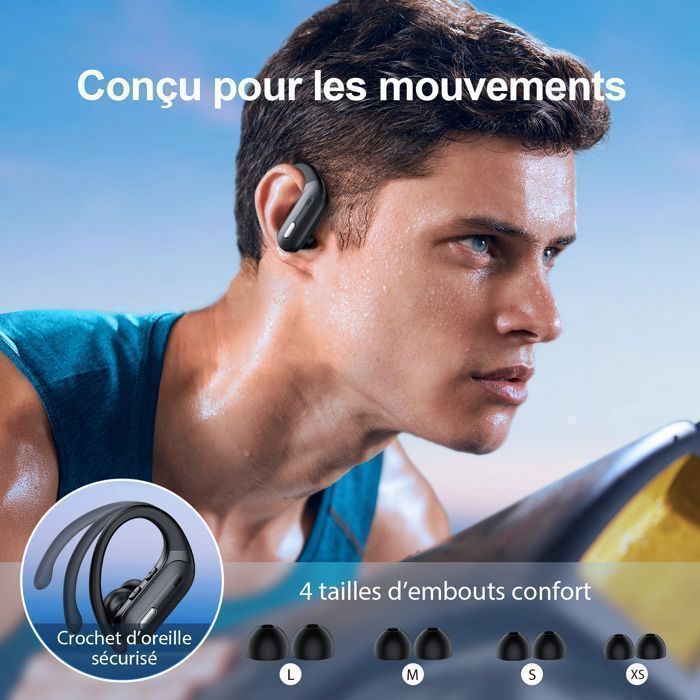 Écouteurs sans fil VEATOOL Bluetooth 5.3 90H d’Autonomie Chargement sans Fil Supra-Auriculaire Étanches Basses Profondes