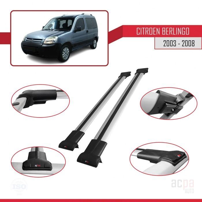 Barras de techo para Citroën Berlingo 2003-2008, portaequipajes para coche, modelo FLY, color gris.