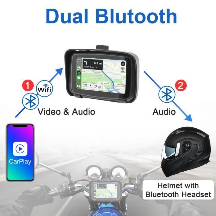 GPS portátil para motocicleta - PRUMYA - Pantalla de 5 pulgadas - Resistente al agua IPX7 - Bluetooth 5.0 - WiFi de 5.8 GHz