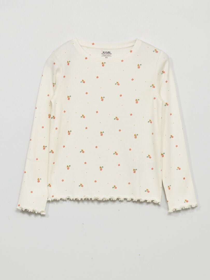 Geribbeld gebreid T-shirt met print - WIT
