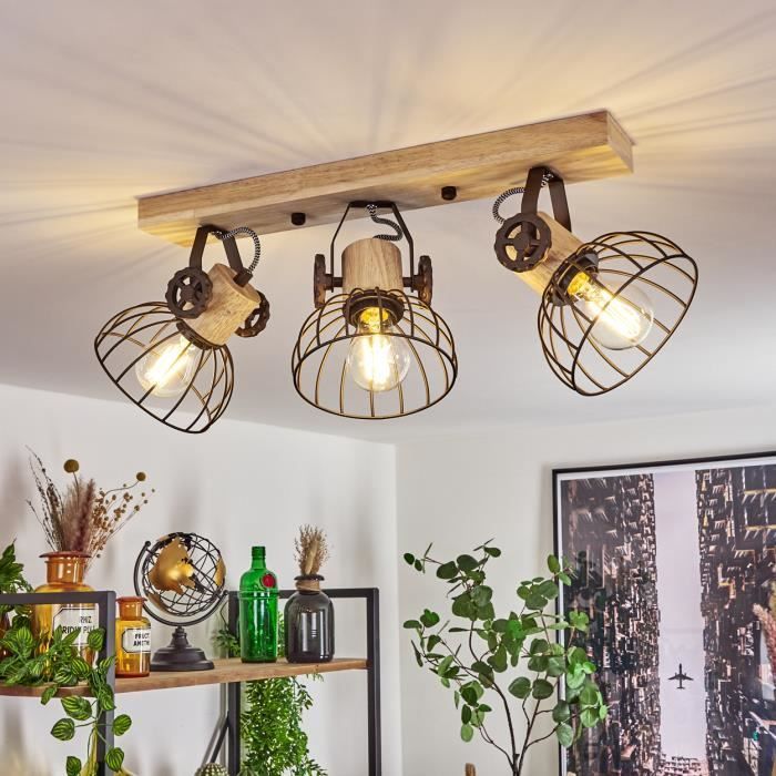 Lámpara de techo - HOFSTEIN - Orny - Madera natural - Metal negro - Estilo industrial