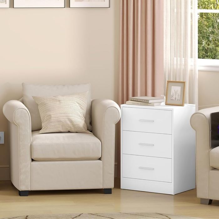 Mesa de cabeceira branca com tomada integrada - Mesa lateral WOLTU - 2 tomadas CA, 1 porta USB, 1 porta Tipo C