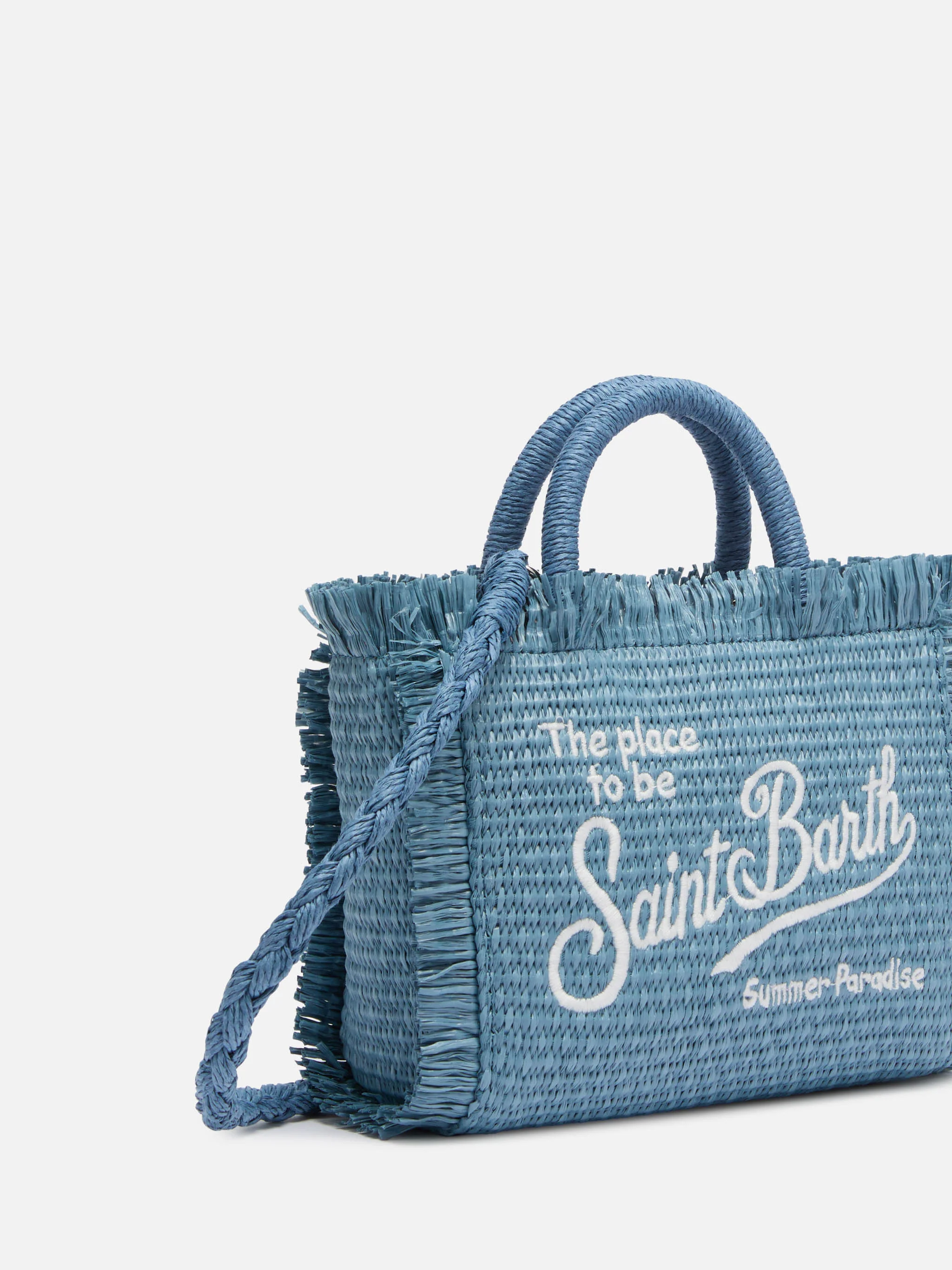 Mini Vanity tasje van denim met stro-effect