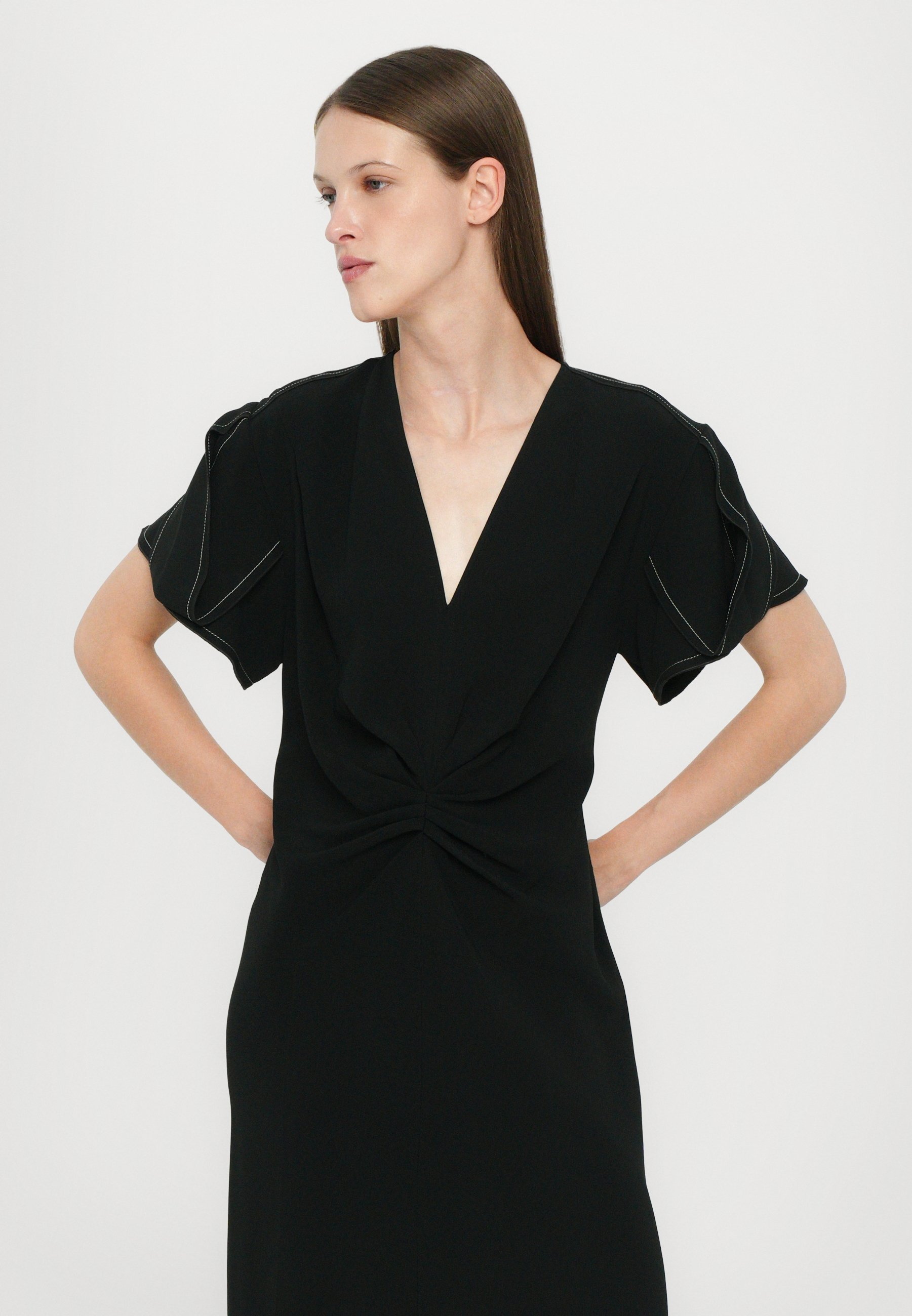 Victoria Beckham geplooide V-hals midi-jurk - Maxi-jurk - zwart