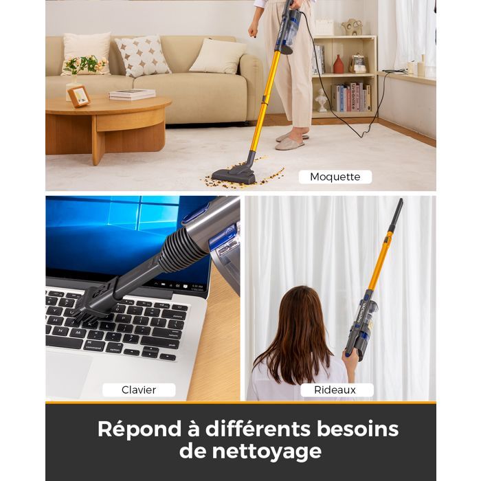 VACTechPro 32KPa/680W/6M Vacuum Cleaner, Stick Vacuum with 800ML Dust Collector, Corded Stick Vacuum with Dual Design