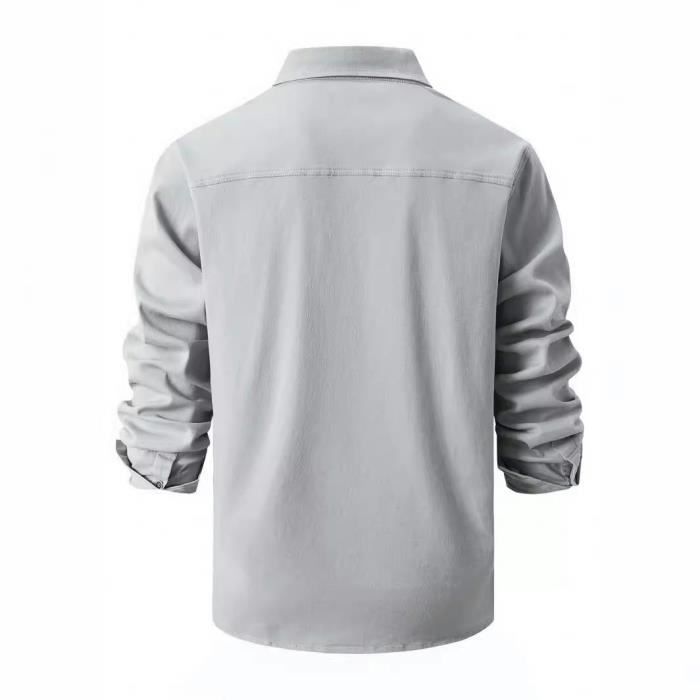 Camisa de algodón para hombre, manga larga, corte regular, camisa militar informal con bolsillos, color liso, cómoda - Negro