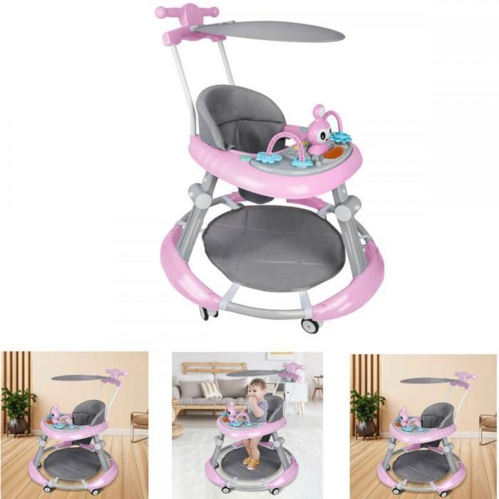 Andador convertible 3 en 1 para bebés, apto para niñas y niños - MIPAN - Con 6 ruedas universales - Ajustable - Para bebés de 6 a 18 meses - Hasta 25 kg - Rosa