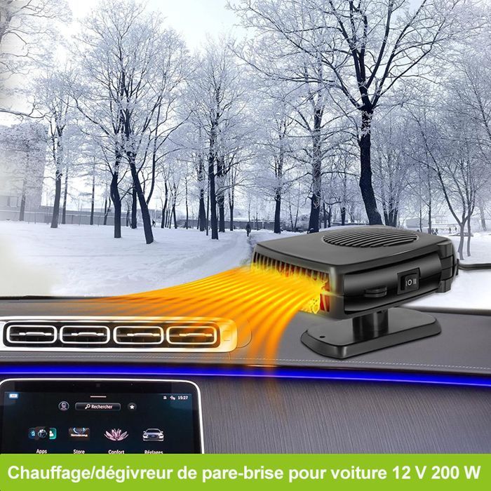 Portable 12V 150W windshield defroster, plugs into the cigarette lighter, 360-degree rotating heater.