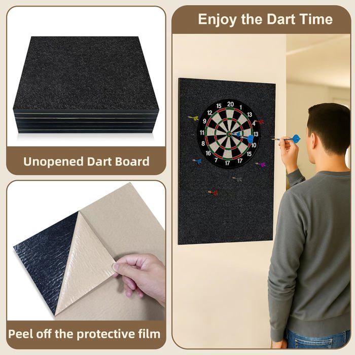 Protector de pared para dardos 30x30x1,2cm Fieltro de alta densidad Autoadhesivo Fácil instalación Escudo protector reforzado