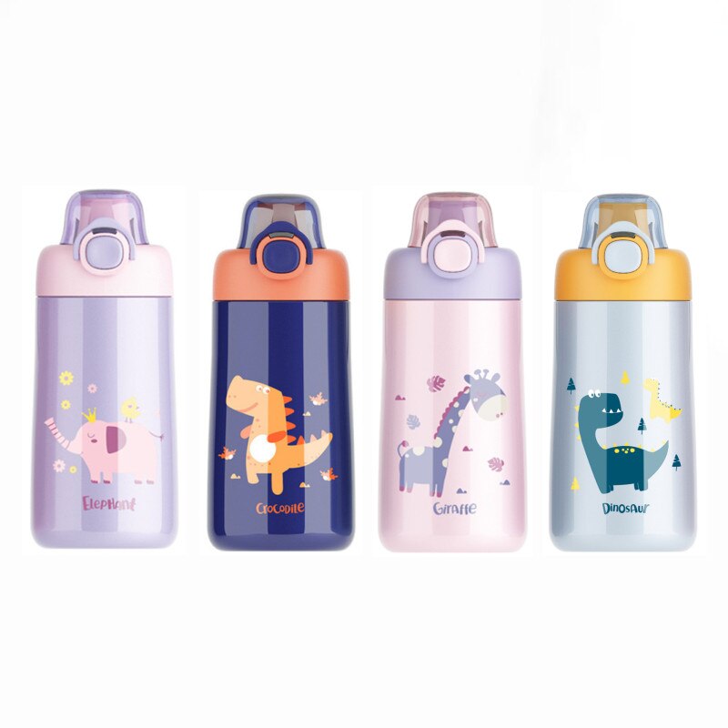 Kids Water Bottle 350ml Vacuum Flacks Thermos Mug Cute Dinosaur Pattern Vacuum Bottle  Health Winter Boy Girl Christmas Gift