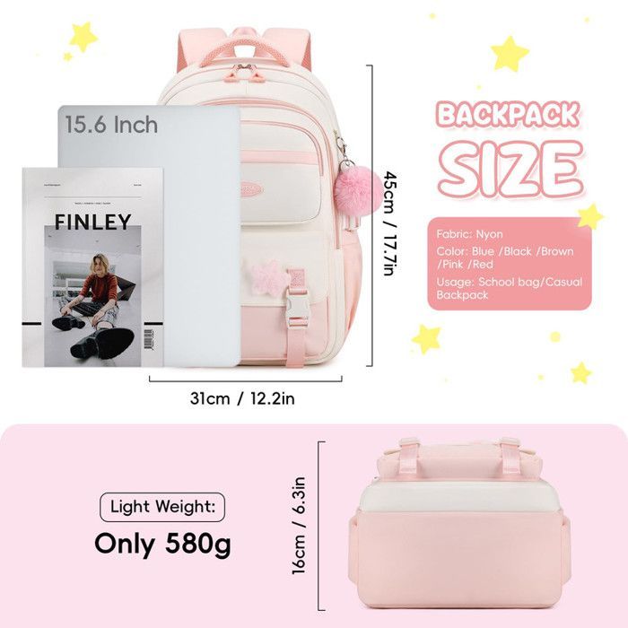 Girls' Primary School Backpack, Children's Backpack for Grades 4 and 5, School Bag with Tassel Pendant, Casual School Bag, Pink